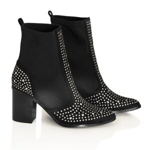 WIDE FIT Sizes 8W-11W Black Rock Stud Stretch Boot Bootie (BO20)